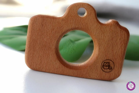Handmade Wooden Toys - New Bubba Chew Natural Wooden Camera Teether Toy